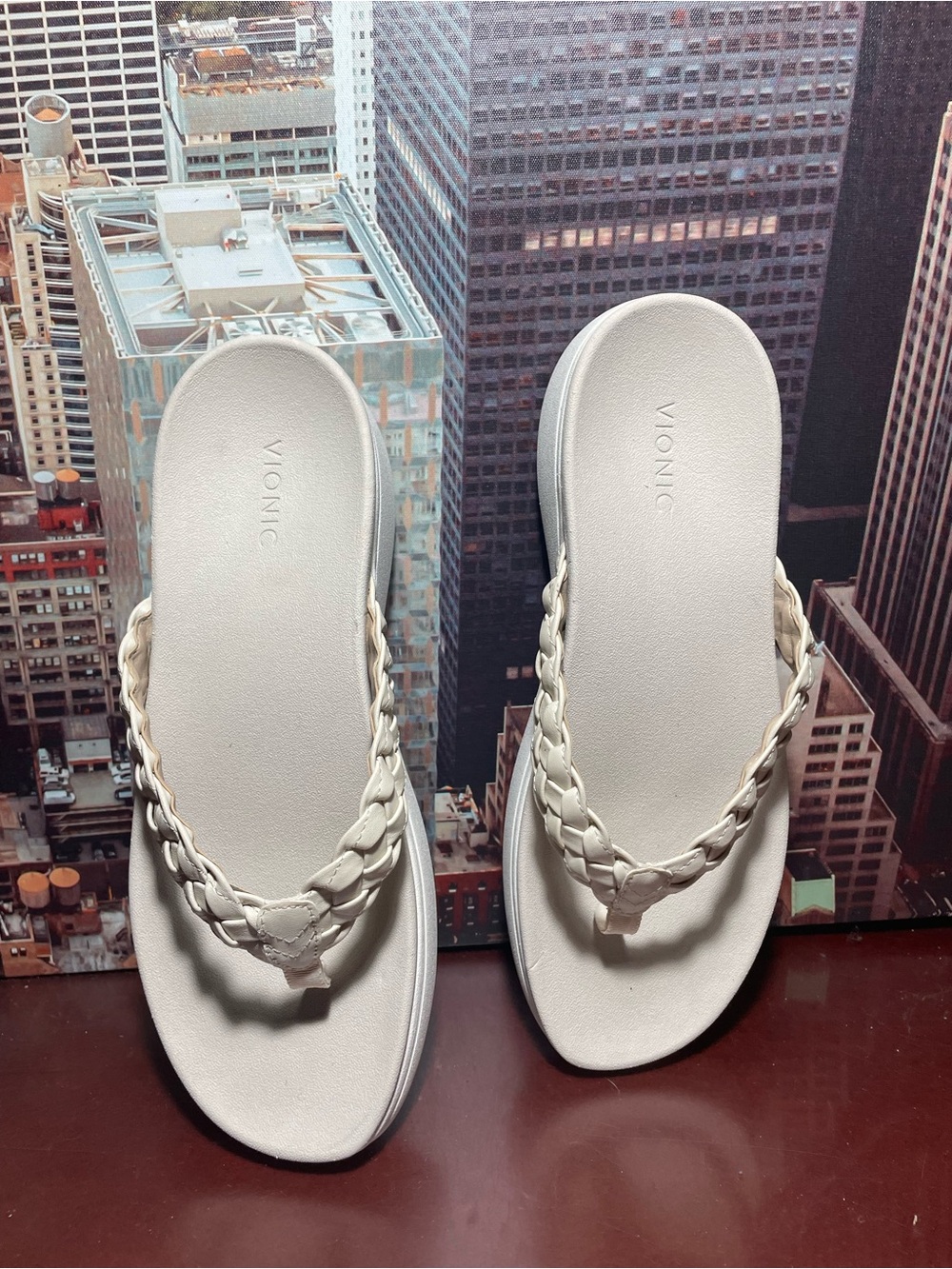 Vionic Kenji Braided Platform Thong Sandals Cream Size 11 Beachy Comfort